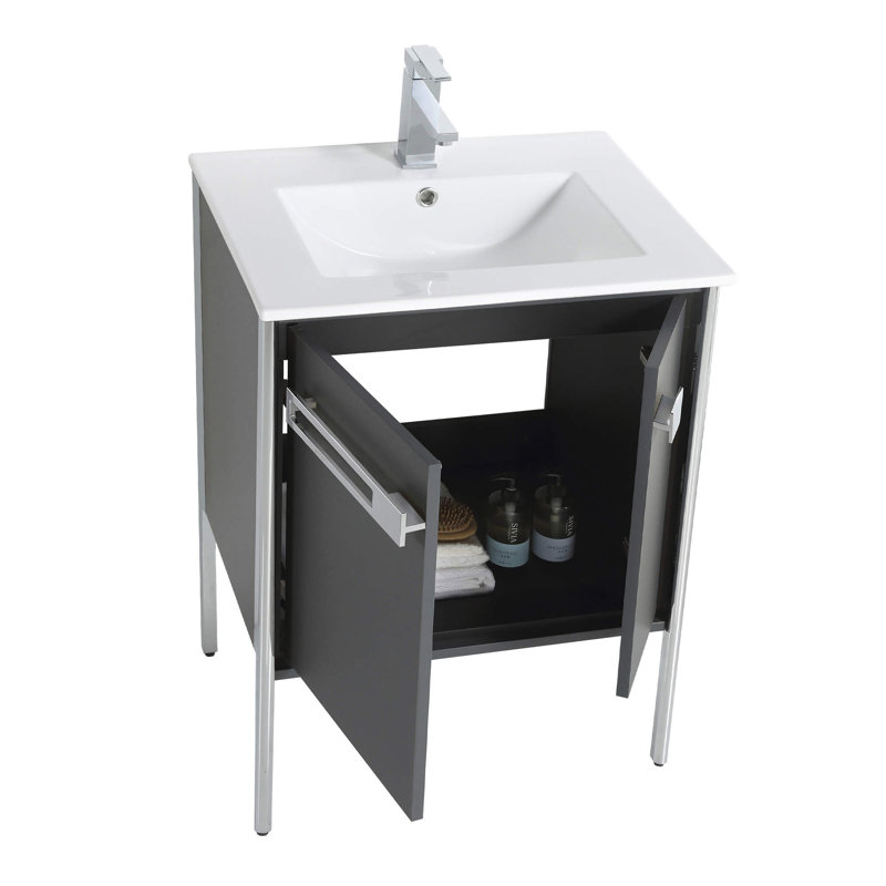Meuble-lavabo simple 24 po, Chrome poli, Gris Onix