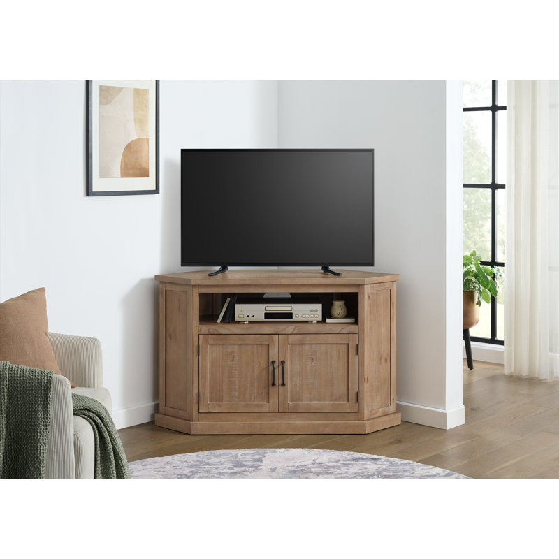 Meuble télé d'angle en bois massif avec rangement Kinsella, Bois flottant