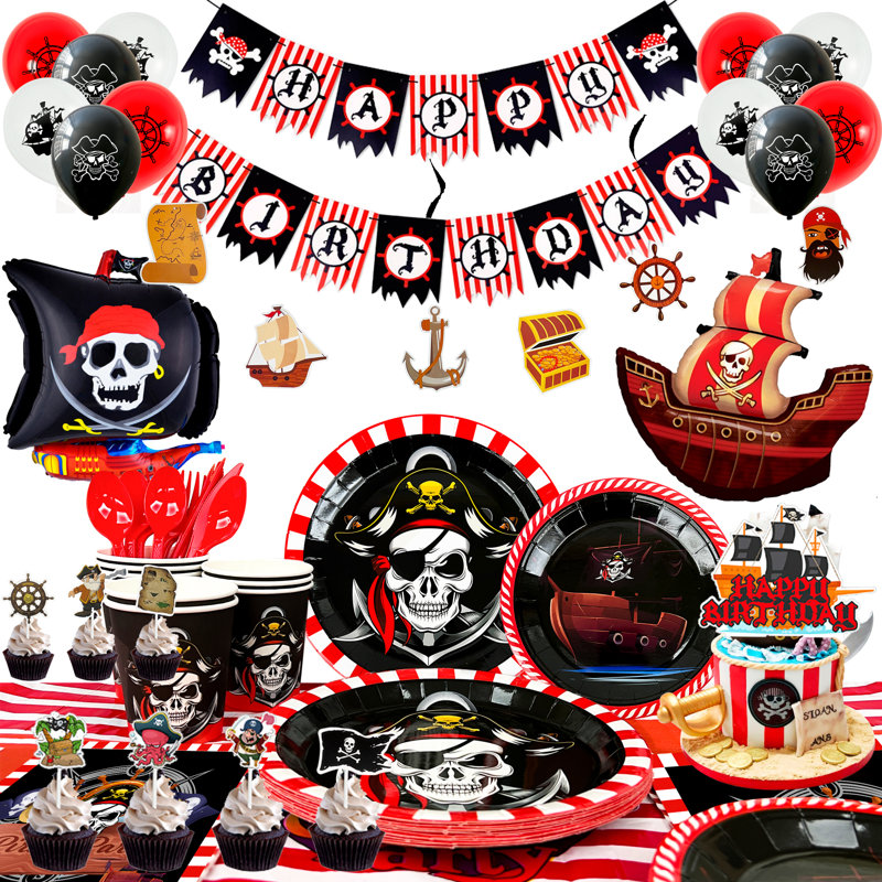 161 pcs Pirate Birthday Party Supplies, Pirate Party Decorations&Tableware Set