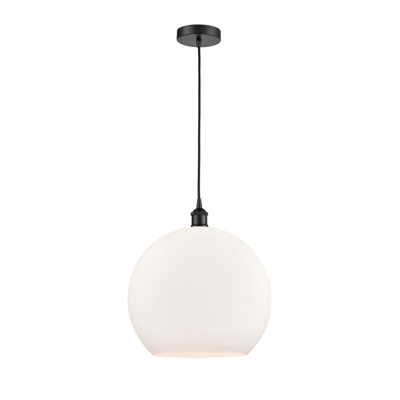 Luminaire suspendu simple à 1 lumière Ralph, Blanc mat, H 17,38 po x l 13,75 po x P 13,75 po, Noir mat
