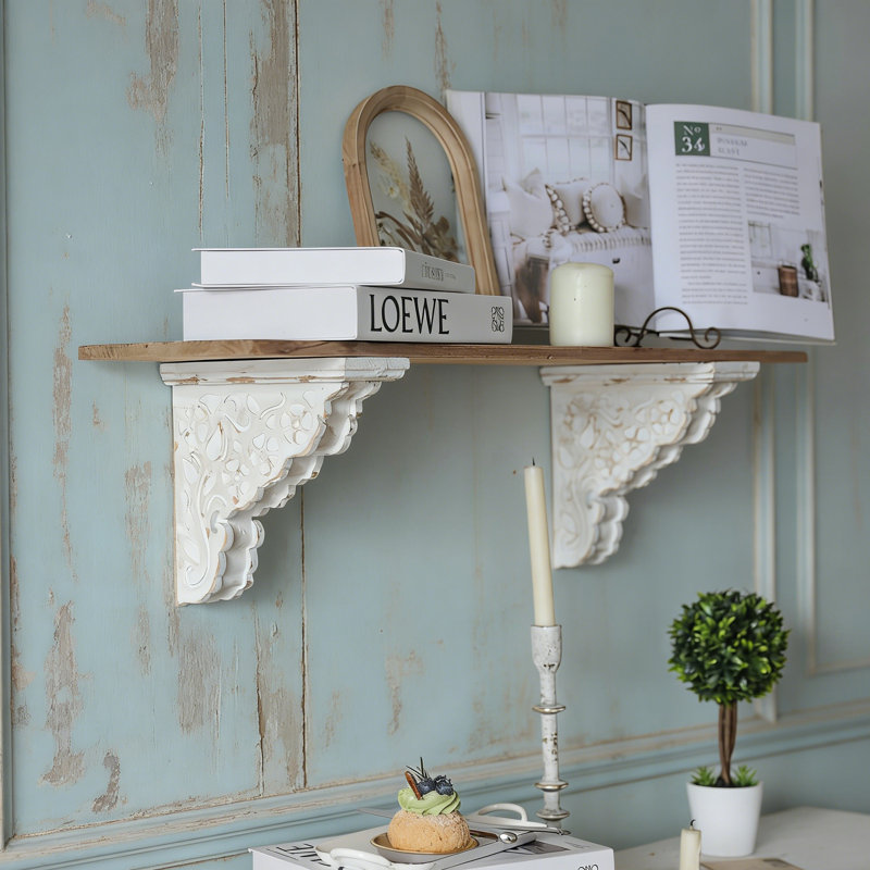 Supports de maison de campagne rétro, supports en bois blanc pour tablette, paire de corbeaux, supports de corbeaux minables pour décoration murale de tablette