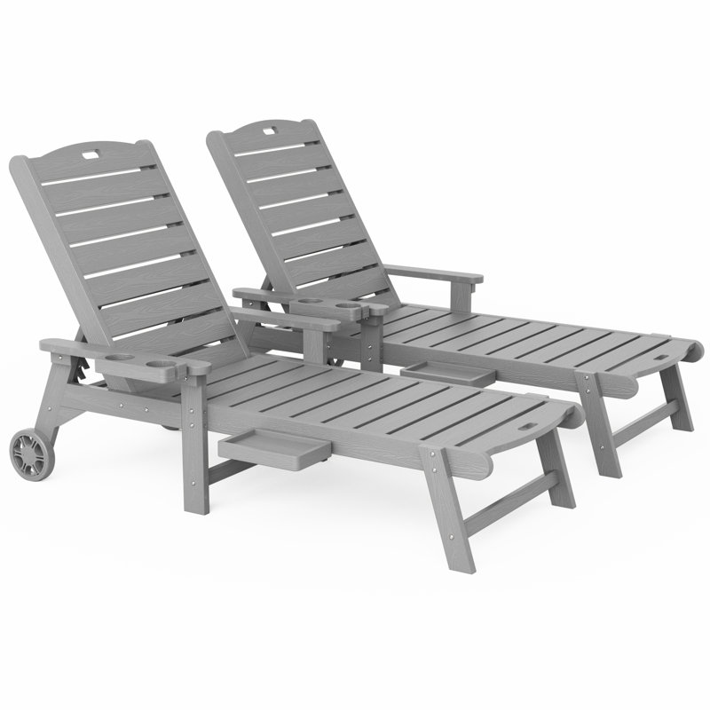Adjustable HIPS Waterproof Pool Lounge Chair Wheels Lounge Chaise Set Outdoor Swimming Reclining Outdoor Chaise Lounge With Cup Holder Set Of Two