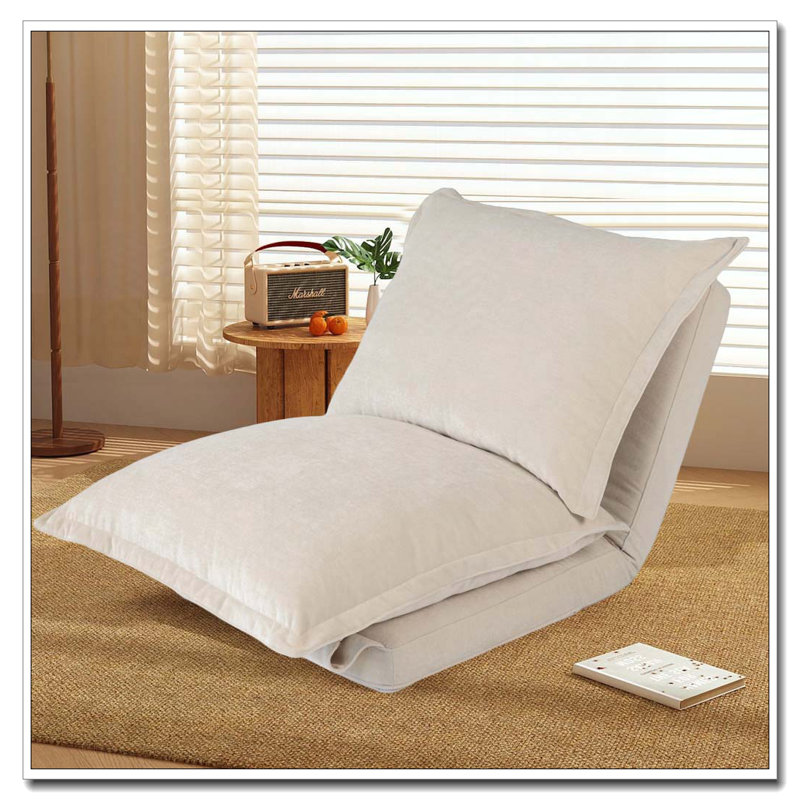 Chaise convertible rembourrée, canapé-lit au sol avec dossier réglable et coussins, Beige