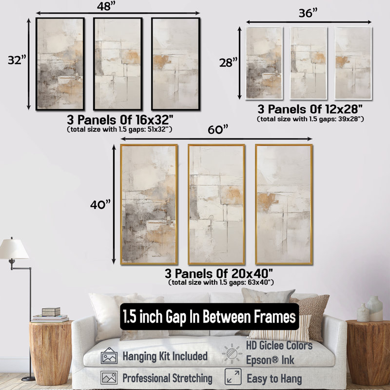 Minimalisme moderne scandinave Zen Art I - ensemble de décorations murales scandinaves modernes, H 32 po x l 48 po x P 1 po