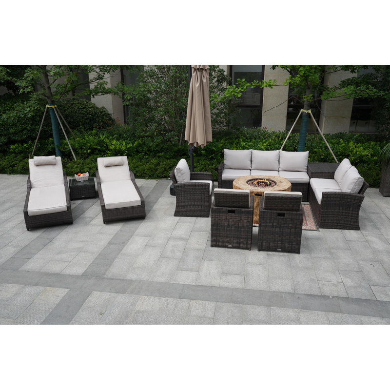 Ensemble de conversation avec coussins pour 10 personnes Brandy Wicker / Rattan, Beige, Brun