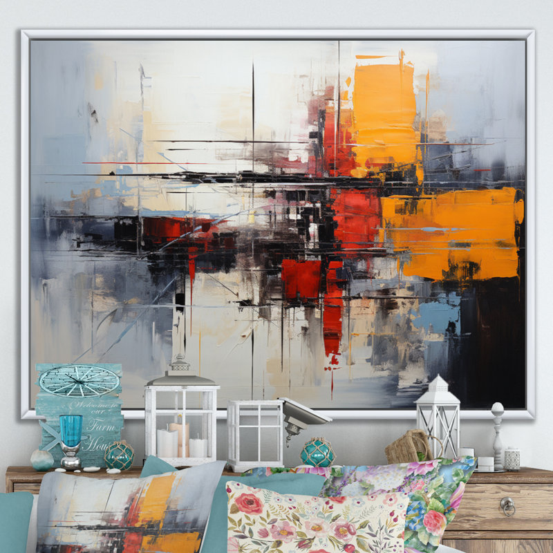 Art asiatique, expression abstraite II - impression, H 30 po x l 40 po x P 1,5 po, Cadre flottant blanc