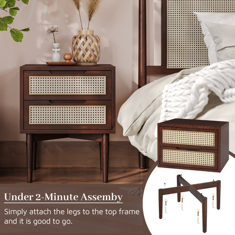 Oliver Solid Wood 2-Drawer Nightstand