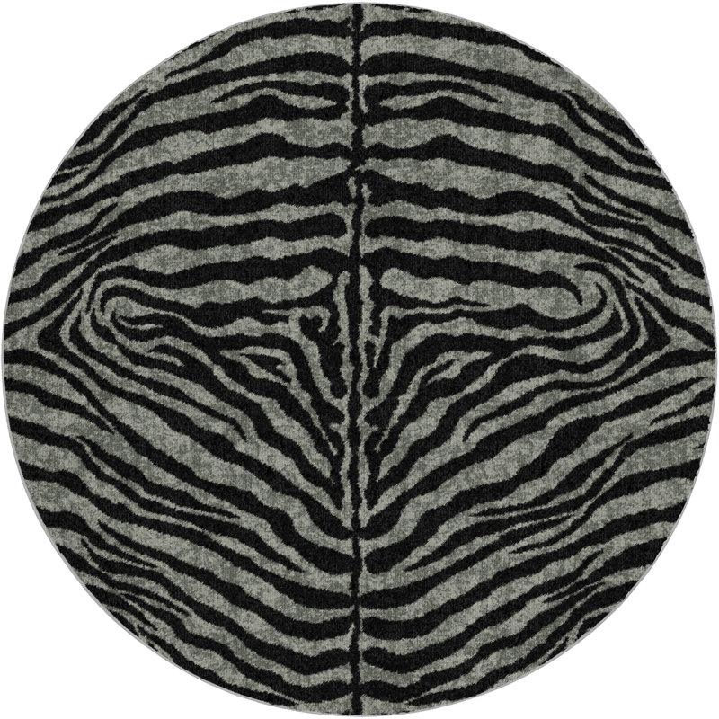 Premium Machine Washable Dream Shag Zebra Rug, Shadow, 8' Round