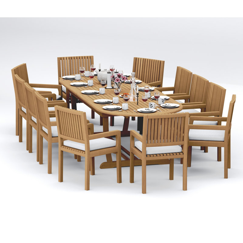 Maldives Teak Wood Patio Dining Set with Oval Table, 12