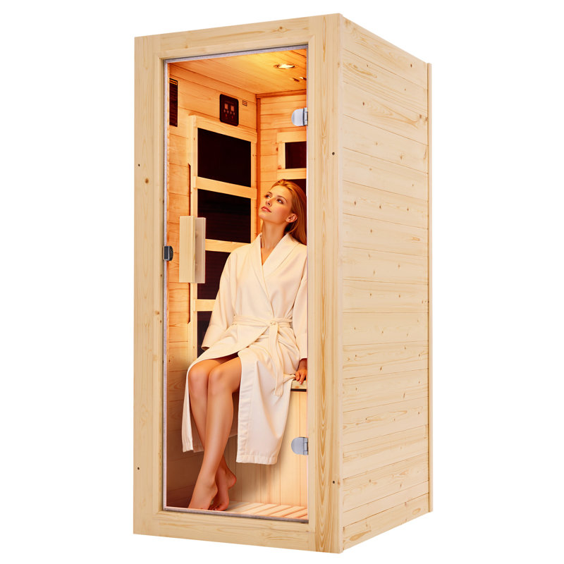 Sauna infrarouge 1 personne, saunas infrarouges pour la maison, sauna sec en bois massif 110 V avec chauffe-pieds