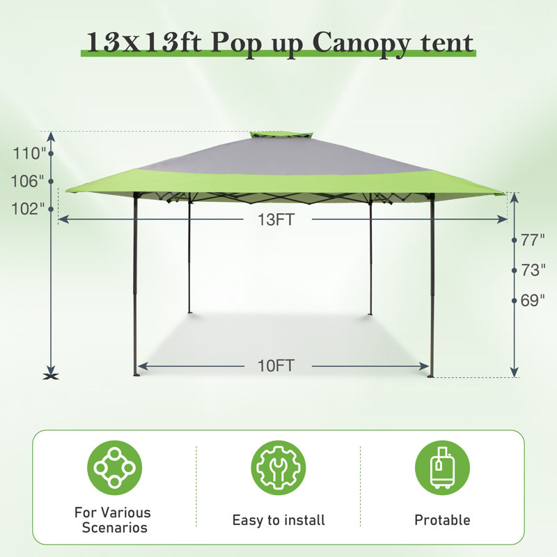 Pavillon de jardin permanent en métal L 13 pi. D Auvent escamotable en acier, Vert