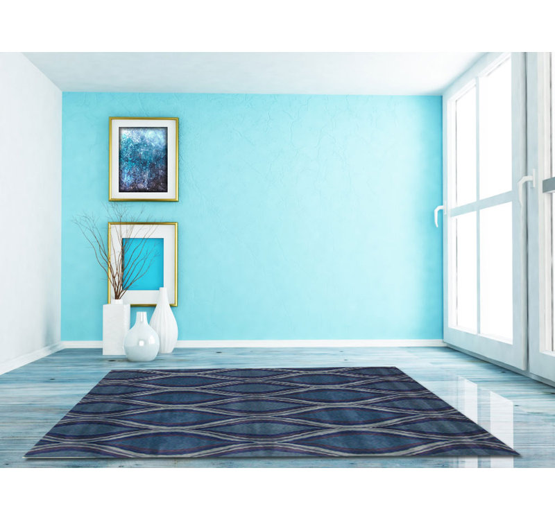 Tapis bleu en laine / soie touffeté à la main Barba, Rectangle 8 pi x 11 pi
