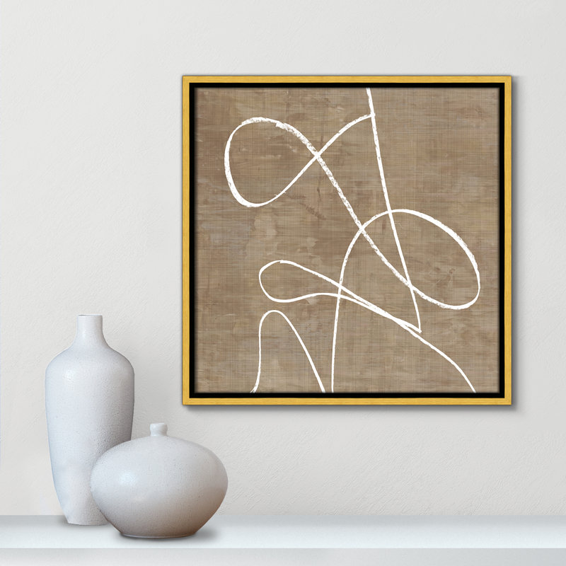 Swooping Lines - Peinture sur toile avec cadre flottant, H 17,5 po x l 17,5 po, Doré