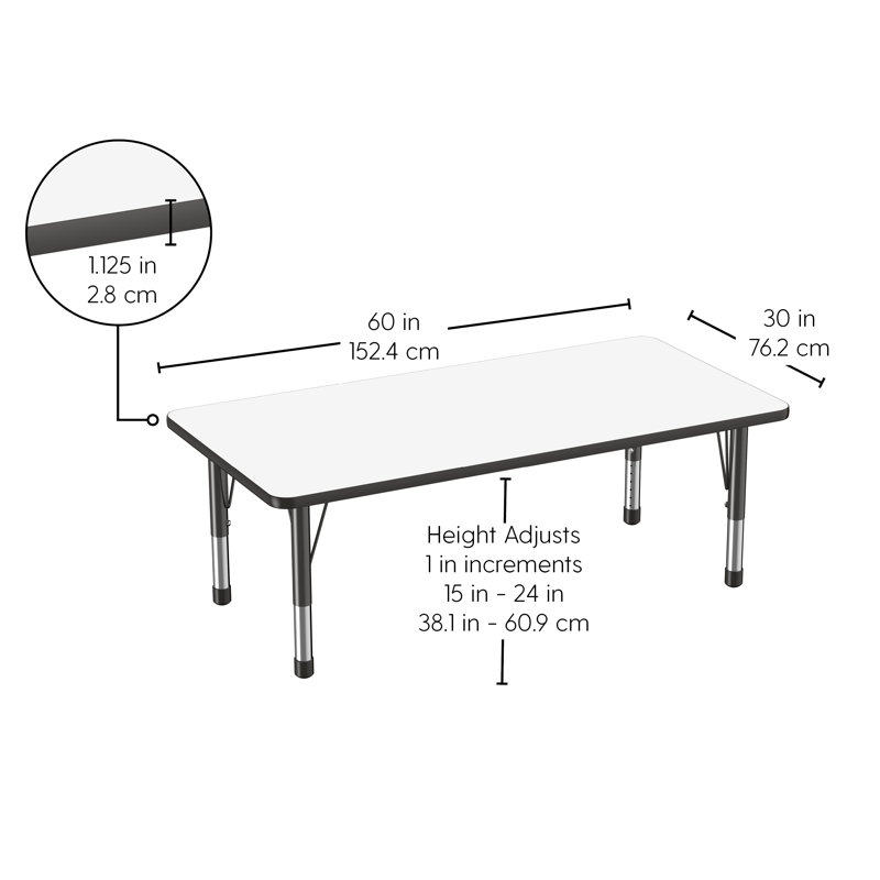 Table d'activités rectangulaire, 30" x 60", Tableau blanc / noir, Épais