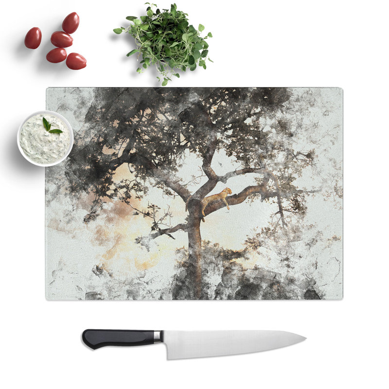 Tempered Glass Leopard Siesta Chopping Board, 20 cm x 28.5 cm