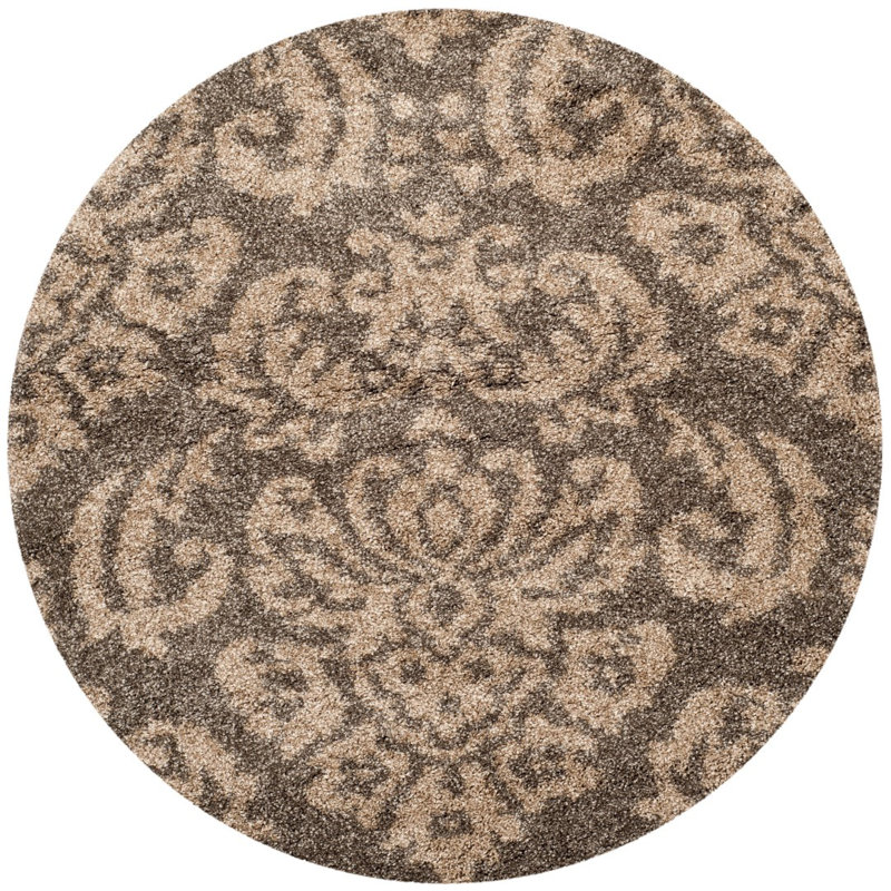 Tapis floral fumé / beige Ellyona, Rond 5 pi