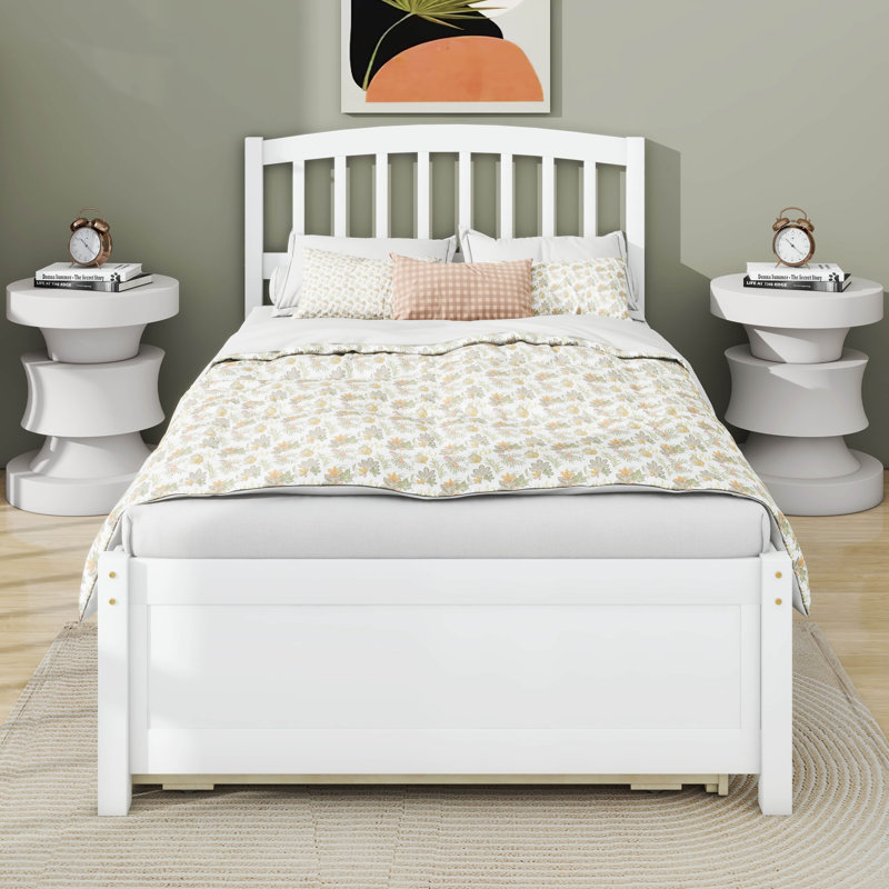 Lit simple avec lit gigogne en bois, White