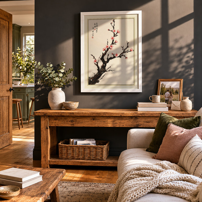 Blossoming Branch Japandi - Framed Print, A3 - 42.0 x 29.7 cm, White