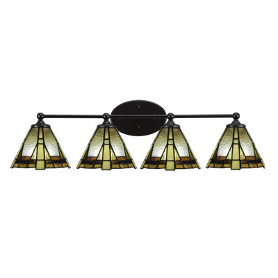 Blanka 4 Light Bath Bar Shown In Matte Black Finish With 7" Zion Art Glass