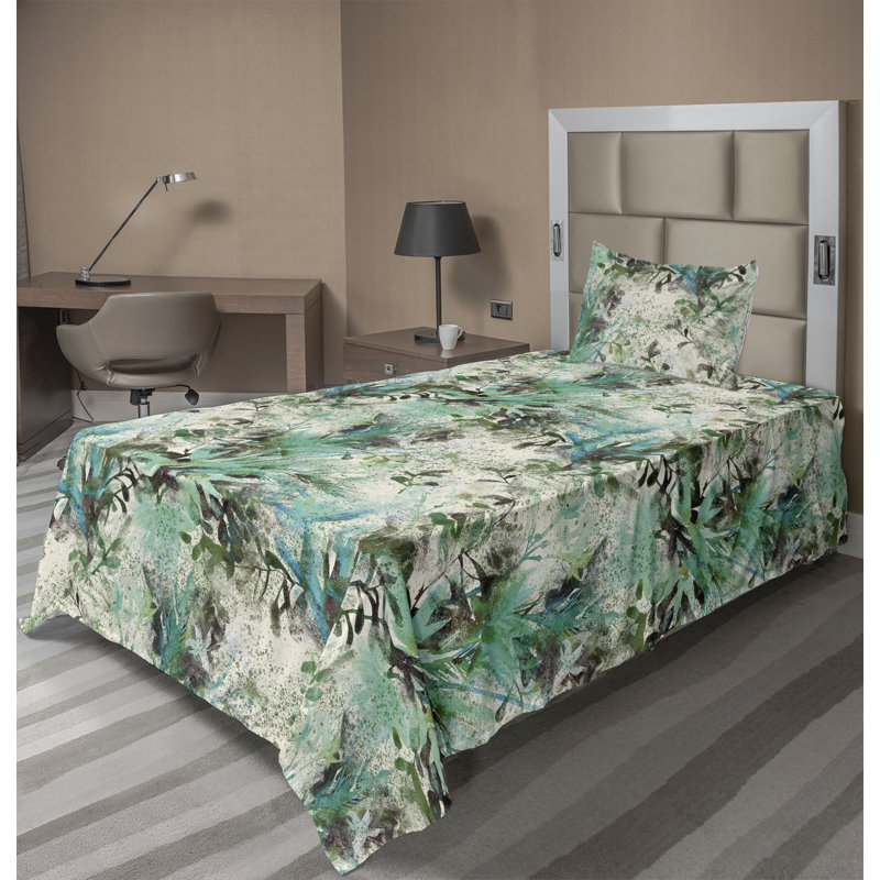 Ambesonne Watercolor Botany Sheet Set 4 Pcs Retro Boho Bloom, Twin Sheet Set with 1 Pillowcase