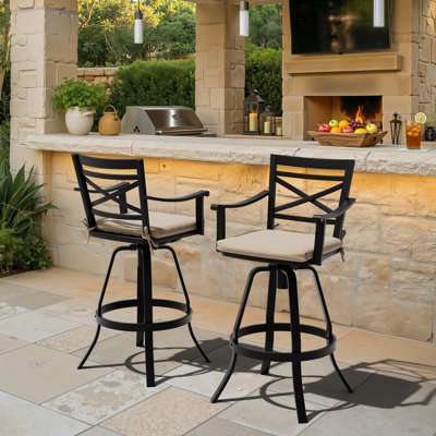 Tabouret de bar d'extérieur pivotant en aluminium 30 po avec coussin Sunbrella Cohdi