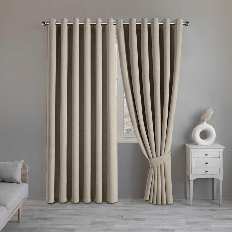 Luxurious A28 Linen Blackout Eyelet Curtains (Set of 2), 229cm Width x 229cm Drop, Mink