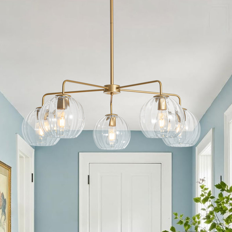 5-Light Dimmable Transparent Striped Glass Chandelier