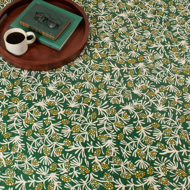 Machine Woven Polyester Floral Area Rug in Green/Yellow/Cream, Rectangle 3' x 5'