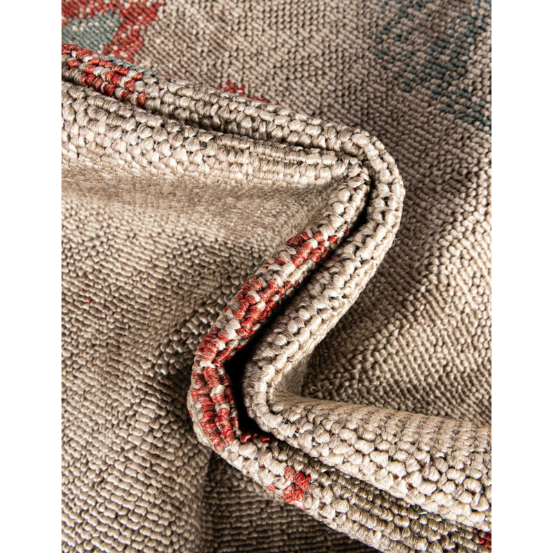 Square Beige and Red Floral Outdoor Rug