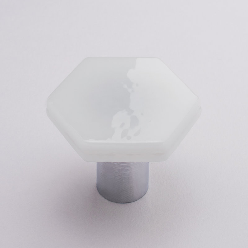 Geometric Knob, Polished Chrome, Silver Iridized Black Glass