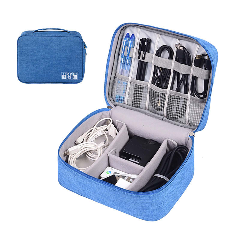 Digital Bag Multi-function Data Cable Storage Bag Mobile Power Headset Storage Bag, Sky Blue