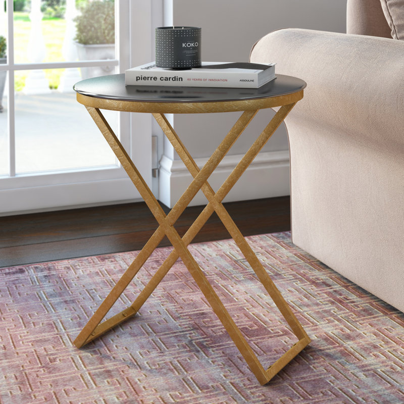 Oxendine Glass Top End Table, Gold / Black