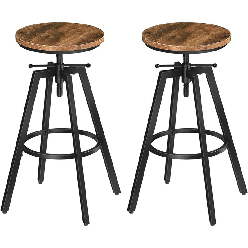 Bar Stools, Round Bar Chairs With Sturdy Metal Frame, Set Of 2 Industrial Bar Stools, Height Adjustable, Kitchen Breakfast Bar Stools, For Bar, Dining Room, Rustic Brown And Black Bahr0701