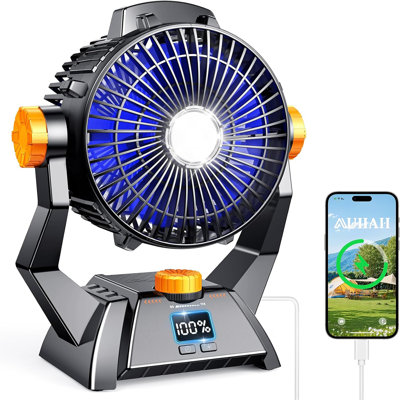 Camping Fan - Rechargeable Portable Battery Powered Camping Fans For Tents With LED Light, Power Display, Timers And 360° Hanging Hook, Ultra Quiet USB Personal Tent Fan For Fishing Travel Home Office