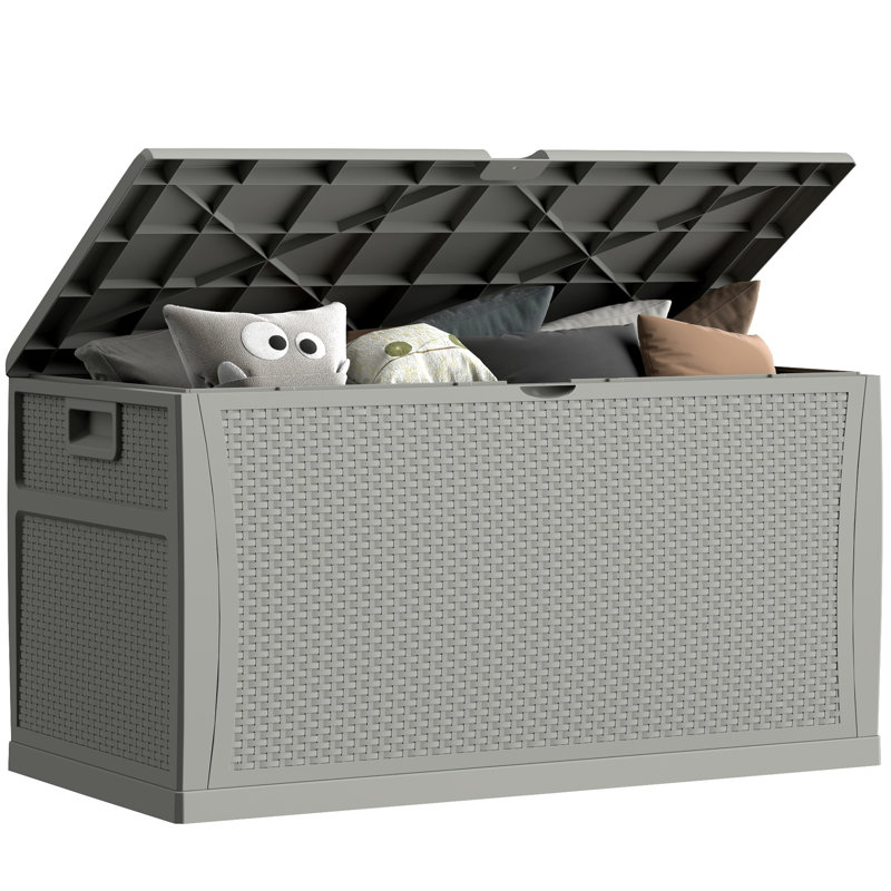 EHHLY 121 Gallon Outdoor Storage Box Large, Lockable Outside Storage Containers Waterproof Patio Cushions Storage Deck Boxes, Rattan Plastic Garden Hose Storage Boxes Resin Pool Storage Bins