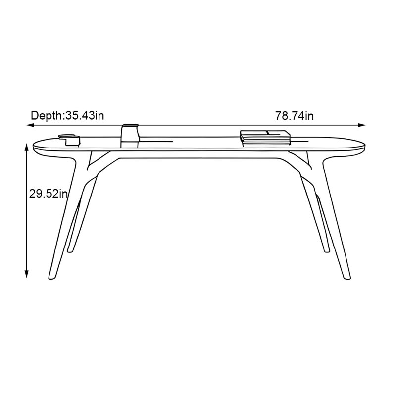 Petite table rectangulaire en bois massif de frêne plat, H 29,52 po x L 78,74 po x l 35,43 po
