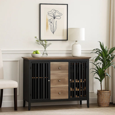 Yanilsi 3-Drawer Server in Antique Oak and Black