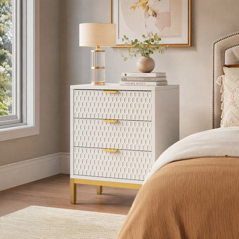 Becton 19.7'' W Metal Nightstand, White/Gold