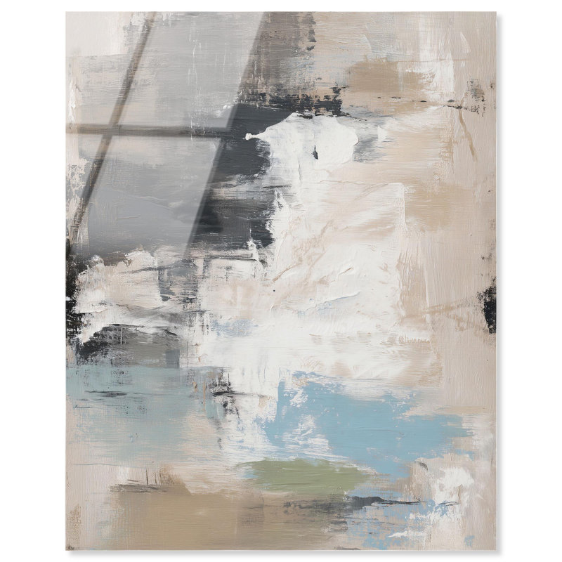 Impression abstraite monochrome sur acrylique, art abstrait neutre, H 20 po x l 16 po