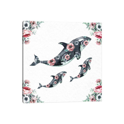 Watercolour Floral Whales by Nature Magick - Wrapped Canvas Gallery-Wrapped Canvas Giclée