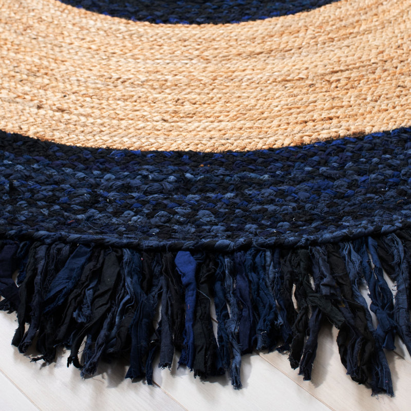 Tapis bleu marine / naturel en jute tissé à la main Procter, Rond 7 pi