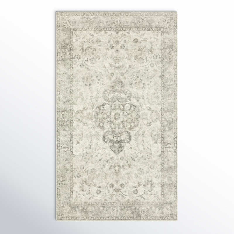 Oriental Area Rug in Ivory/Silver, Rectangle 2'2" x 3'8"