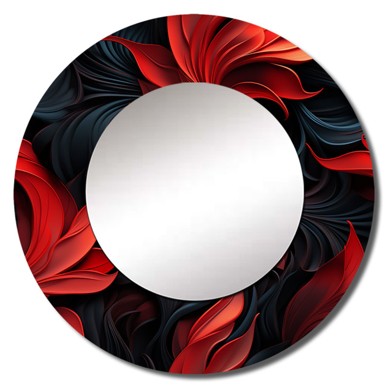 Roselean Noir Illusions Moody Patterns - miroir damassé, miroir mural rond rouge, 23 po x 23 po