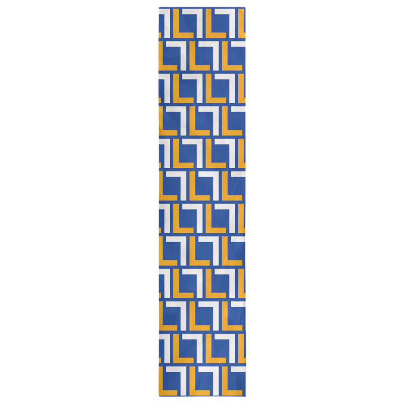 Geometric Table Runner, 72" x 16", Blue/Gold/White, Polyester