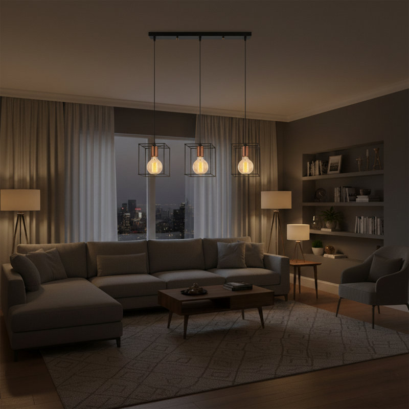 Luminaire suspendu pour îlot de cuisine 3 lumières à hauteur réglable