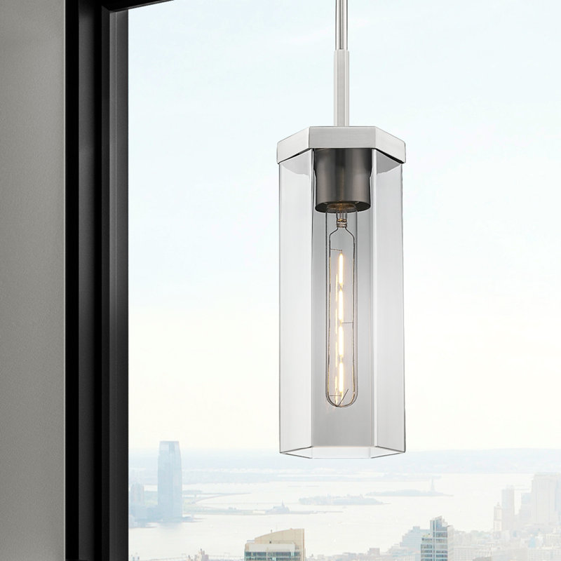 Downtown Urban - Blakeley - Luminaire suspendu 1 corde 5 po, Gris fumée clair, Nickel satiné