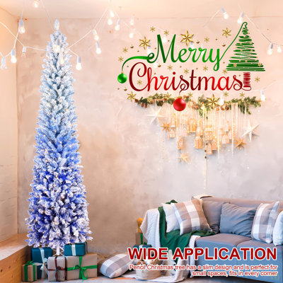 Arbre de Noël 7 pi avec 300 lumières DEL chaudes, 725 pointes, branches articulées, conception mince, support en métal - arbre pré-éclairé étroit pour la décoration de vacances