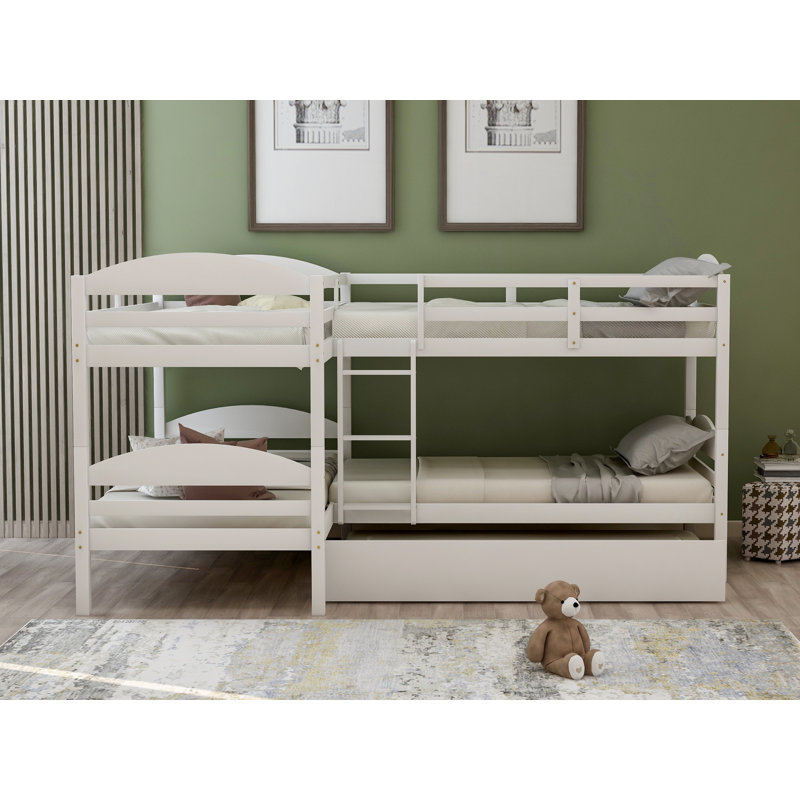 Nevaeh Twin over Twin L-Shaped Bunk Beds with Trundle, White