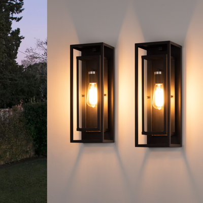 Polikron Classic Outdoor Wall Sconce 1 Light with Dusk to Dawn in Matte Black Rectangular
