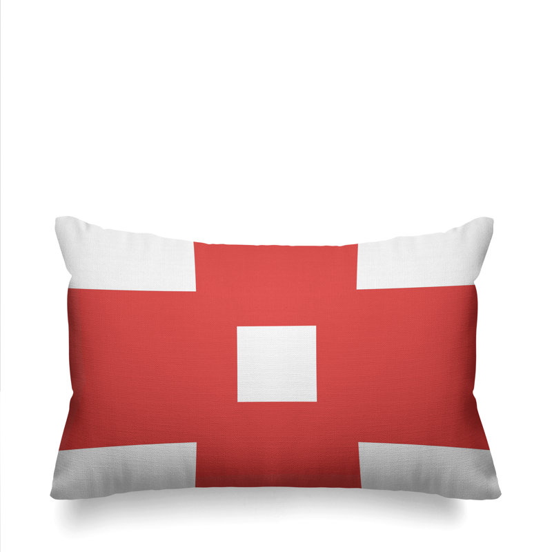 Luella Geometric Spun Polyester Indoor/Outdoor Lumbar Throw Pillow, Coral